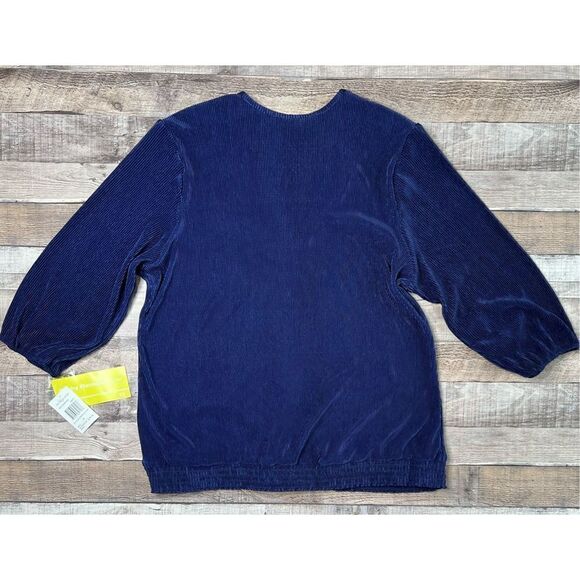 Cathy Daniels Blue Embellished Beads Studs All Season Blouse sz 1X - Picture 7 of 8